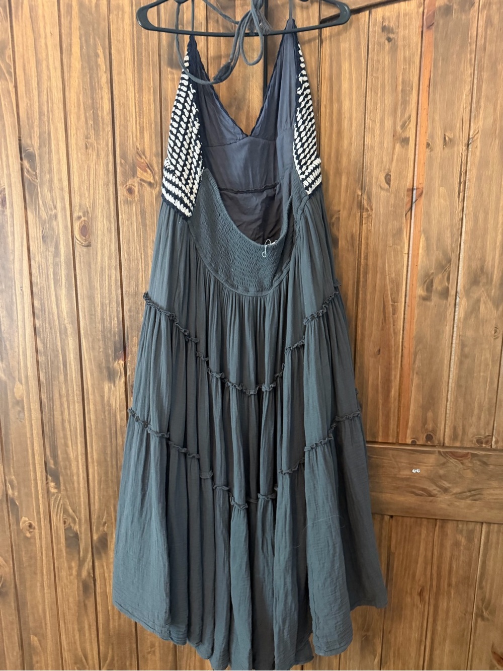 Lucky Brand Charcoal Gray Crochet Halter Midi Dress - Picture 6 of 9